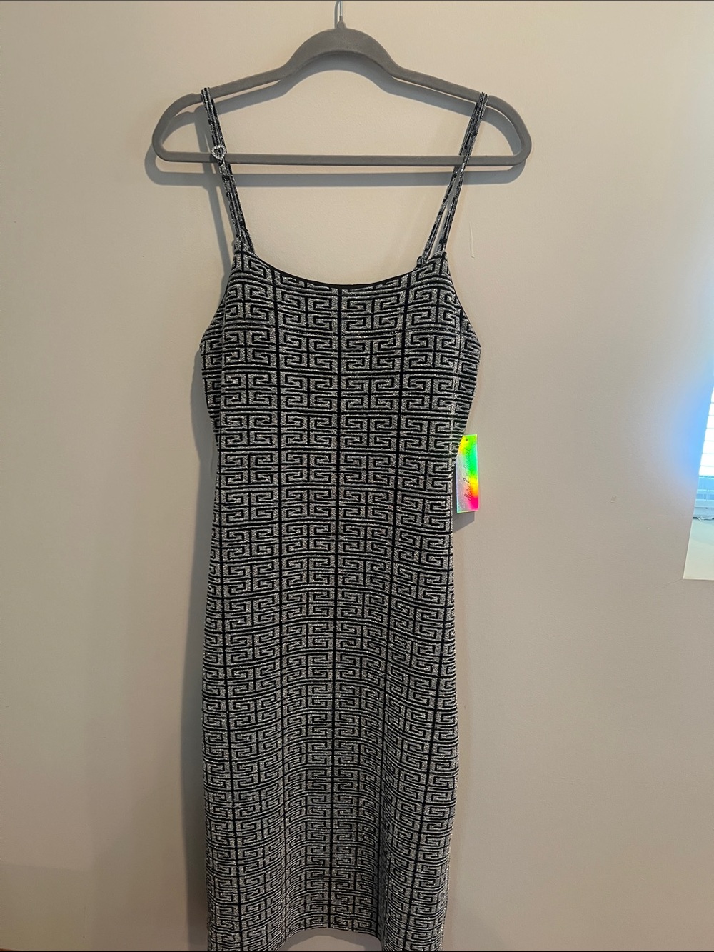 Black and silver Geometric Midi Slip Dress - Women
